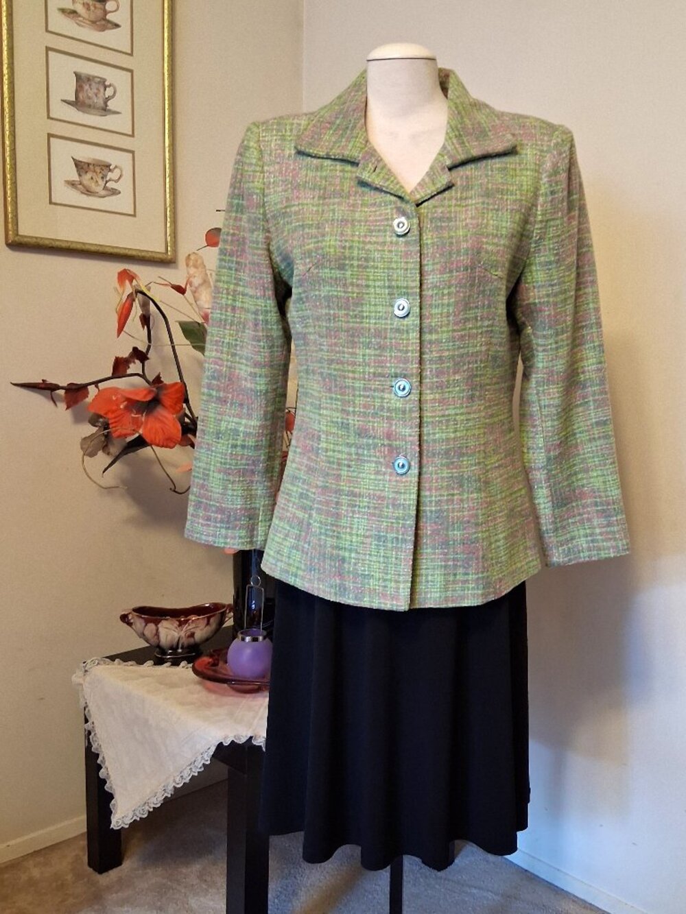 Cotton Blend Green Lined Blazer Jacket Wrinkle Resistant Tailored Blazers Women